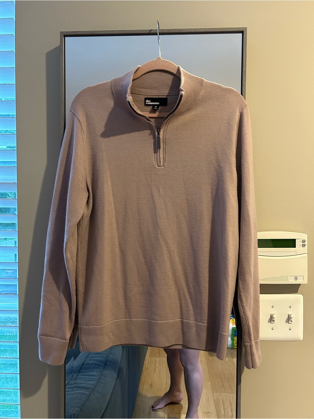 100% Merino Wool Men’s Quarter-Zip Sweater in Taupe - Classic Knit Medium